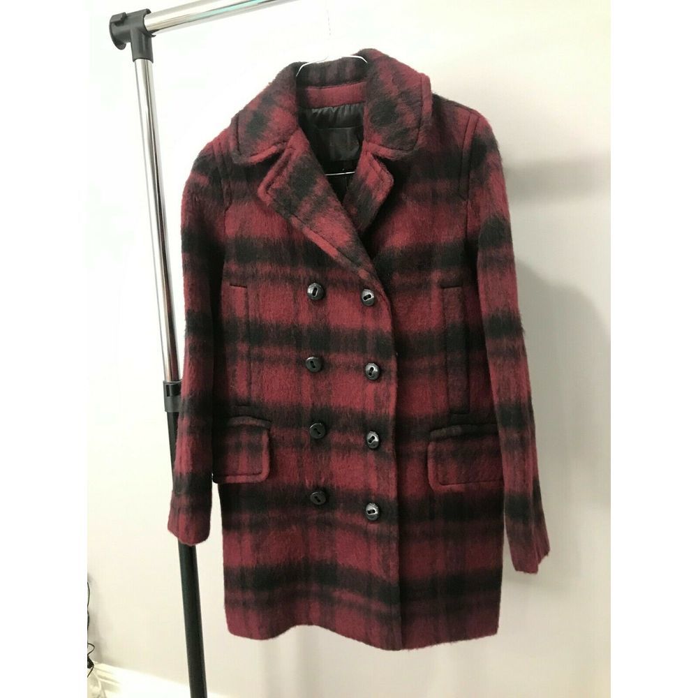 COACH SMALL Wool Plaid Peacoat Jacket Cranberry